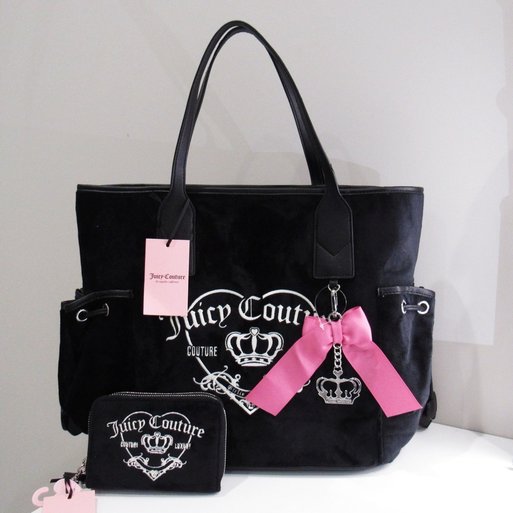 SOLD Juicy Couture Velour Girlie Royalty Tote with Matching Wallet Ribbon Charm